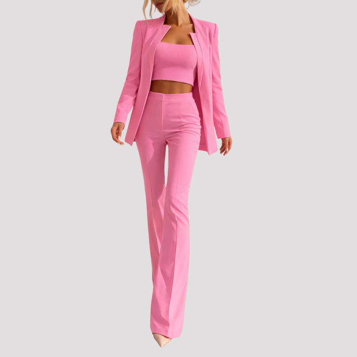 Florentina | Elegant Three Piece Blazer Crop Top Trouser Set