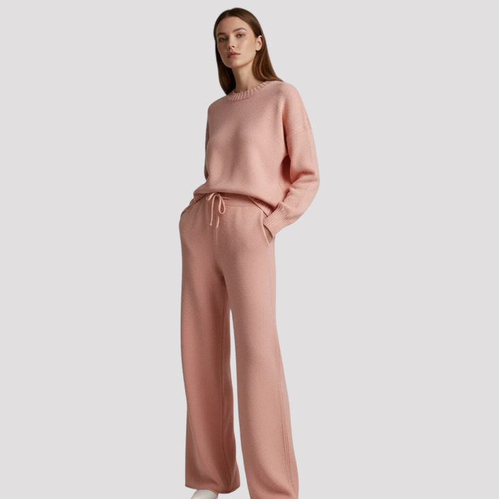 Eulalia | Textured Knit Sweater And Wide Leg Trousers Set