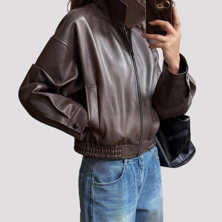 Sienna | Cropped Faux Leather Bomber Jacket
