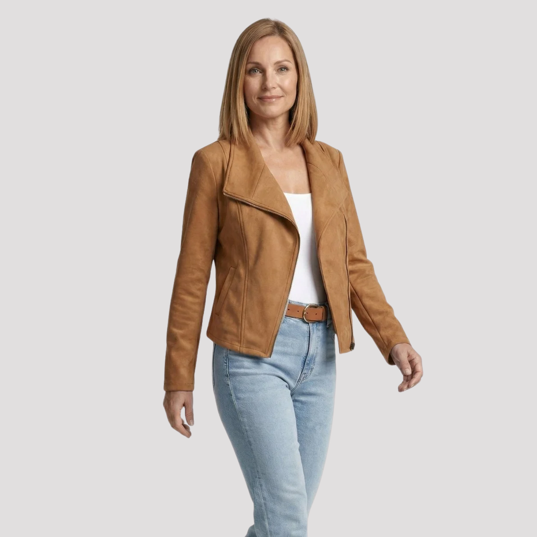 Scarlett | Faux Suede Moto Jacket with Asymmetric Zip