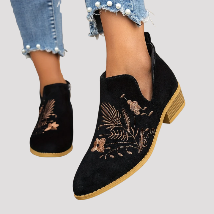 Ruby | Floral Embroidered Ankle Boots