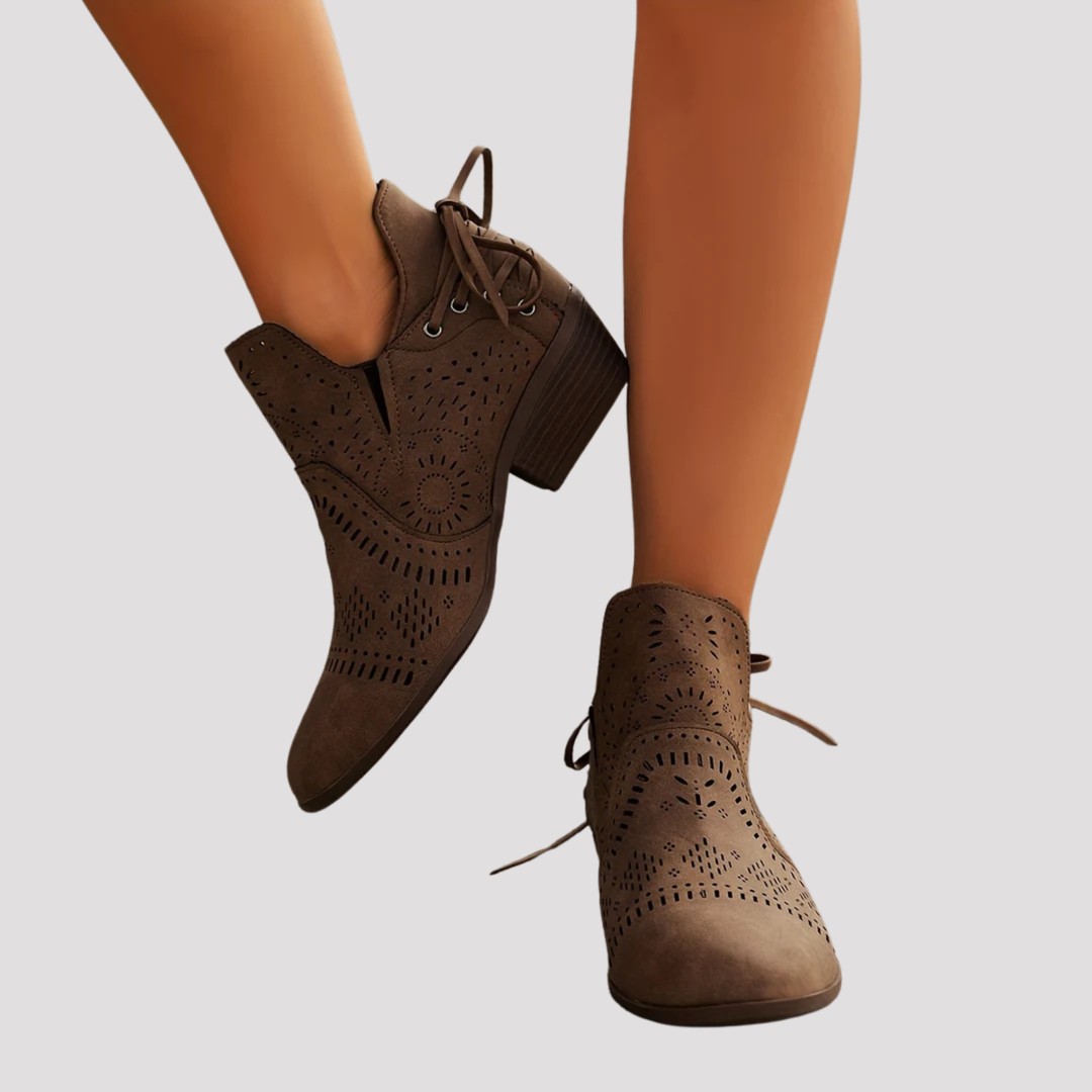 Sophie | Perforated Lace Up Ankle Boots with Block Heel