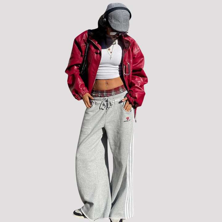 Aurelia | Wide Leg Sweatpants With Plaid Waistband