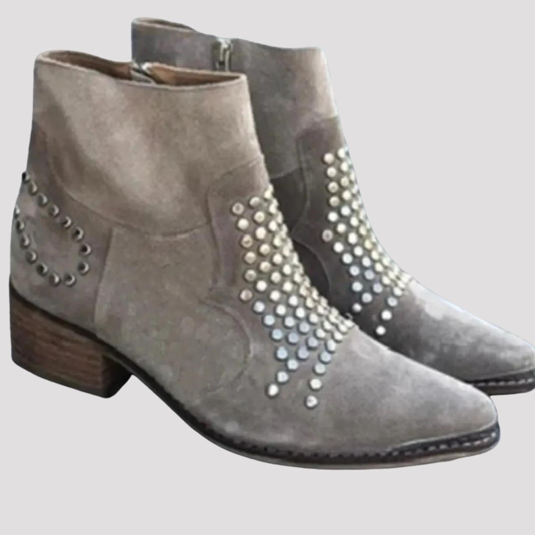 Alice | Studded Western Ankle Boots with Block Heel