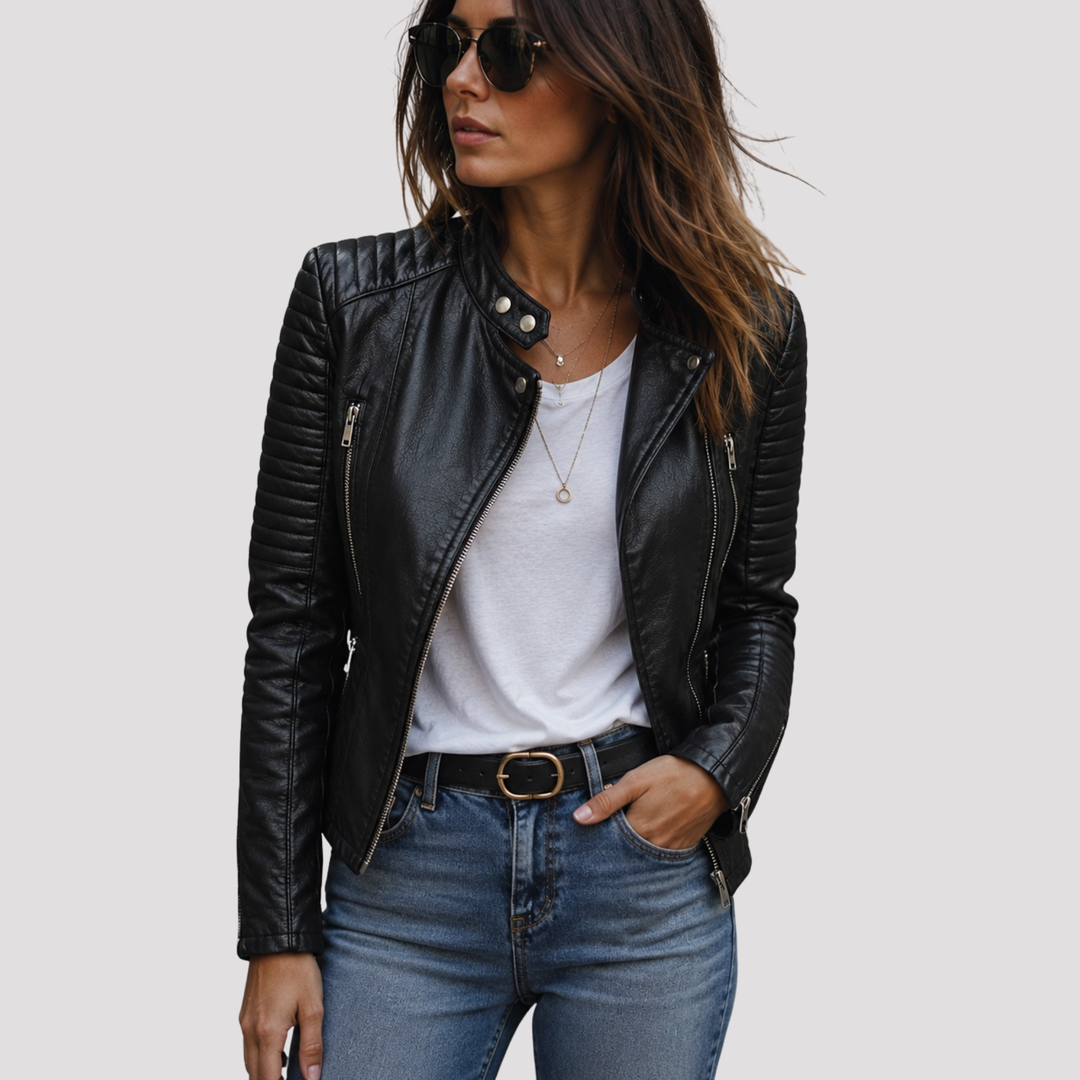Ava | Quilted Moto Faux Leather Jacket