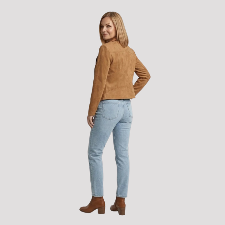 Scarlett | Faux Suede Moto Jacket with Asymmetric Zip