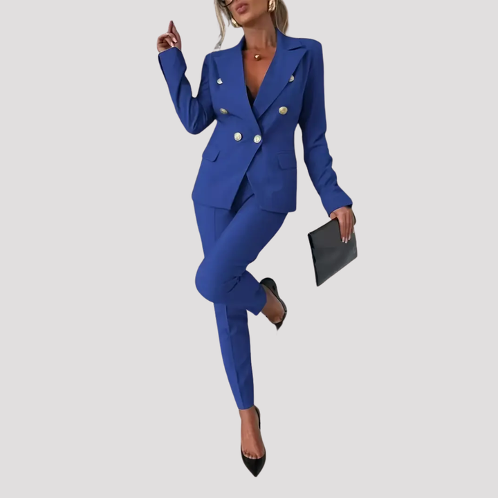 Lavinia | Elegant Double Breasted Blazer Slim Trouser Set