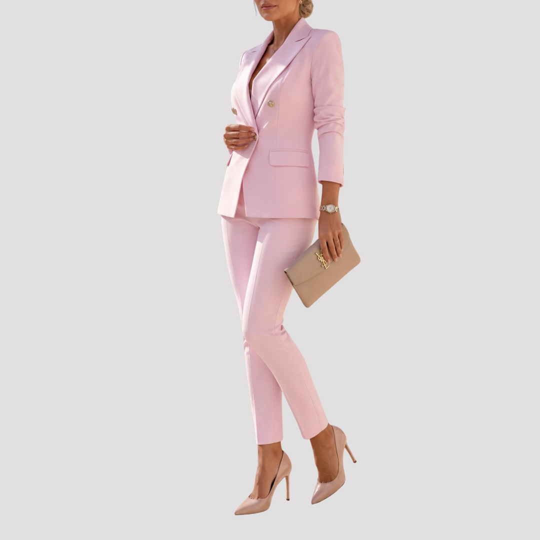 Persephone | Elegant Double Breasted Blazer Slim Trouser Set
