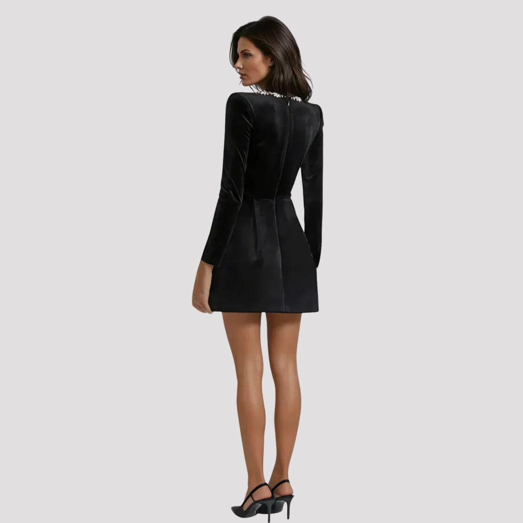 Millie | Square Neck Velvet Mini Dress with Crystal Trim