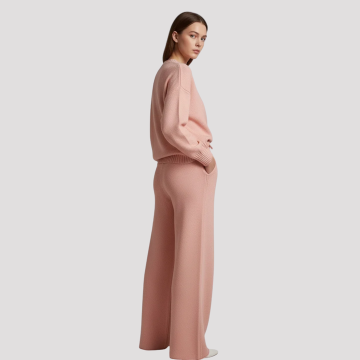 Eulalia | Textured Knit Sweater And Wide Leg Trousers Set