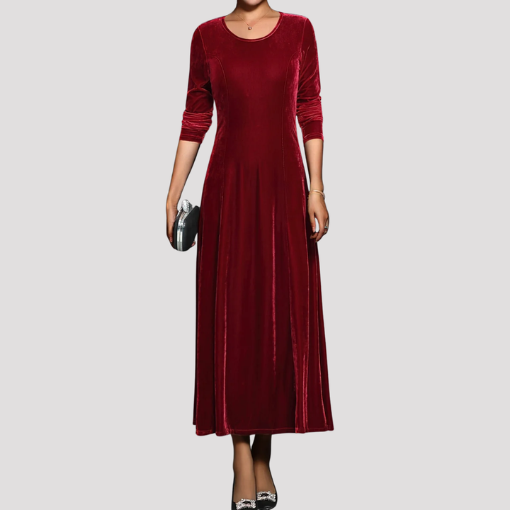 Ava | Long Sleeve Velvet Maxi Dress with Round Neck