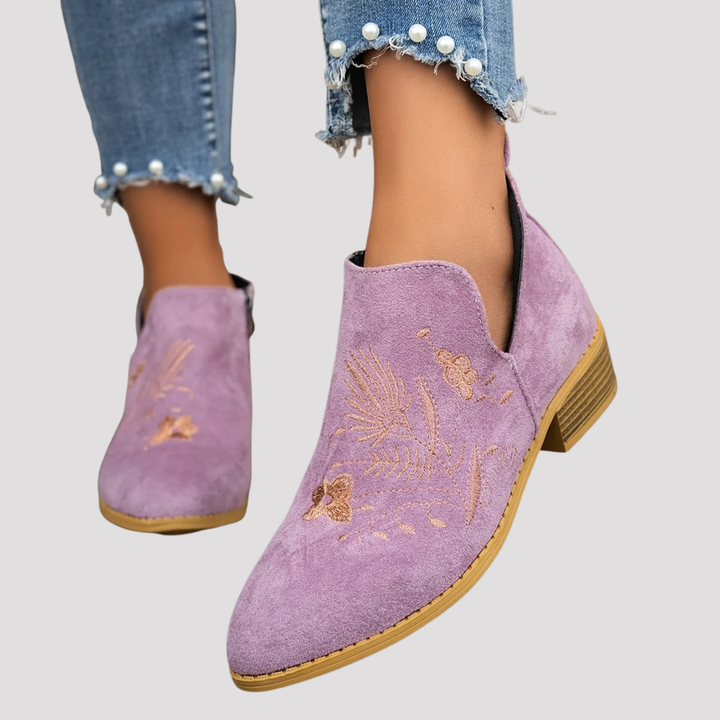 Ruby | Floral Embroidered Ankle Boots
