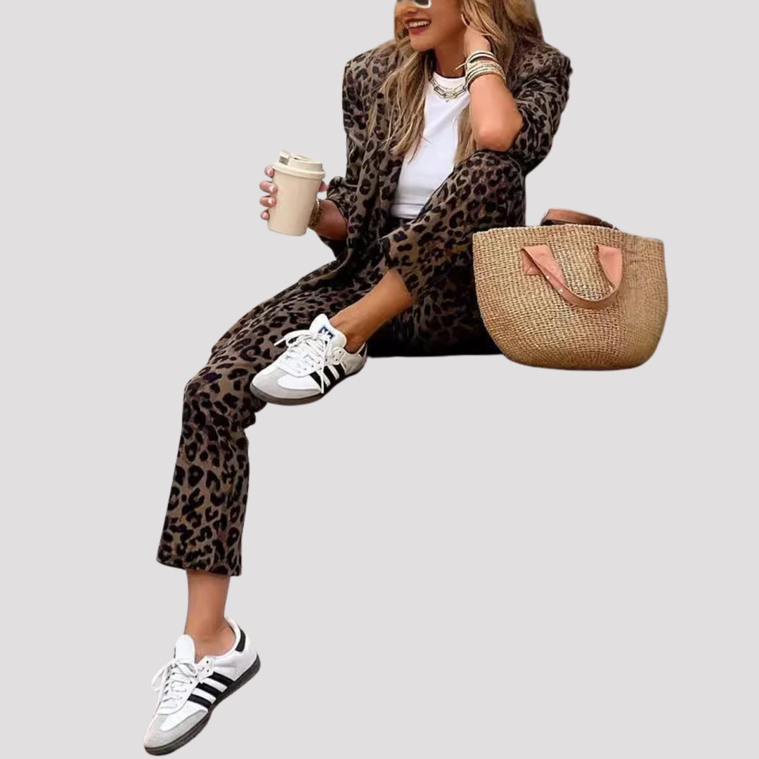 Beatrix | Stylish Leopard Print Blazer Trouser Set