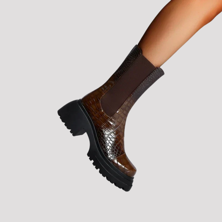 Grace | Croc Effect Chelsea Ankle Boots with Lug Sole