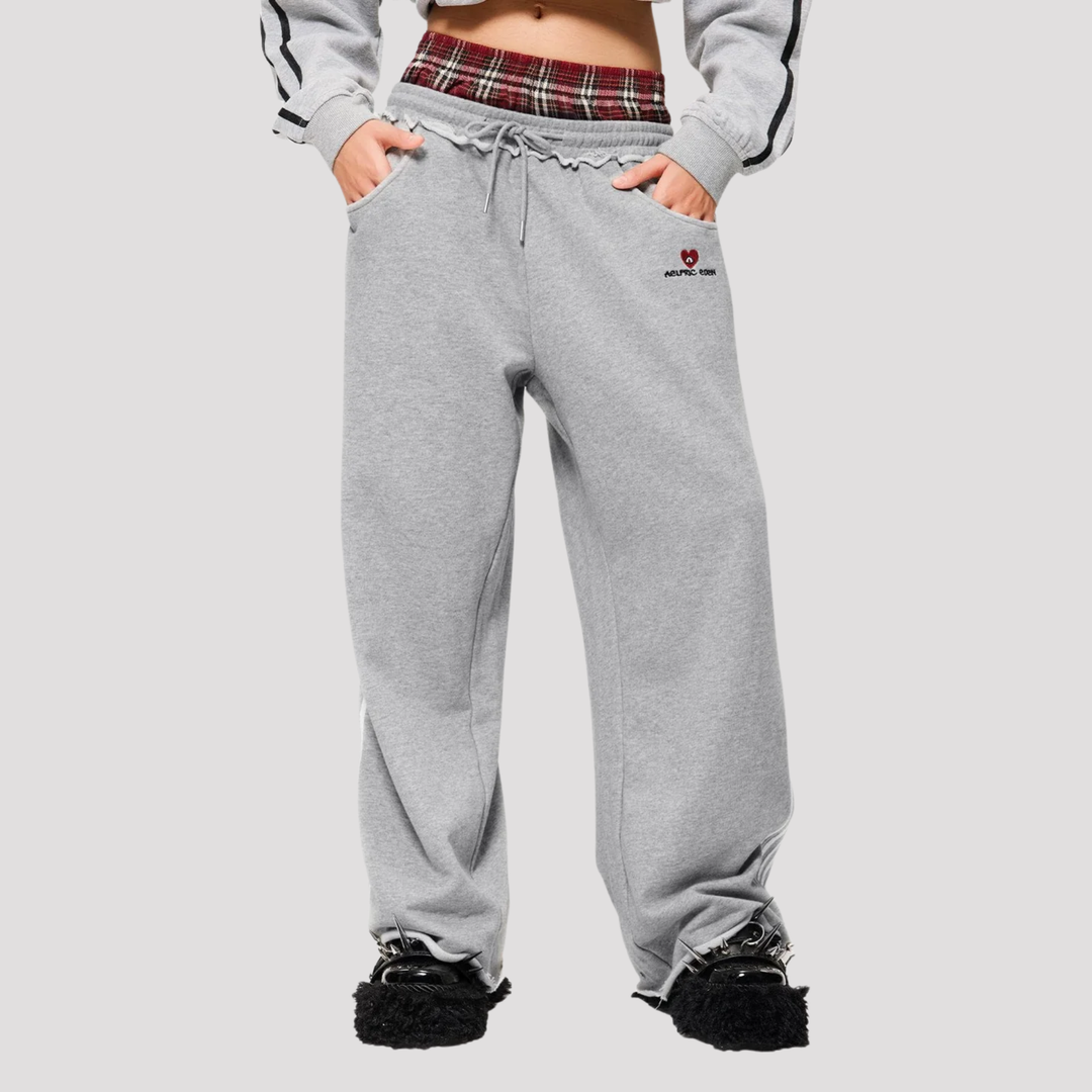 Aurelia | Wide Leg Sweatpants With Plaid Waistband