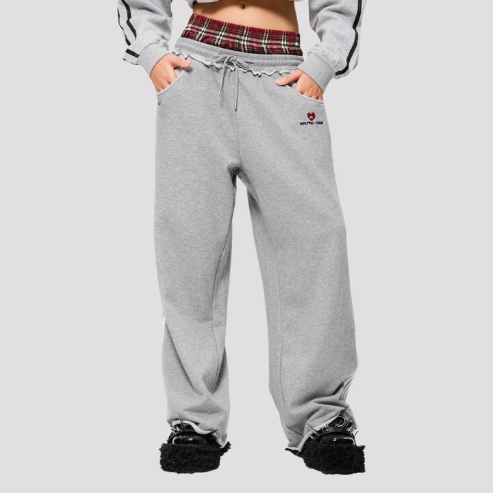 Aurelia | Wide Leg Sweatpants With Plaid Waistband