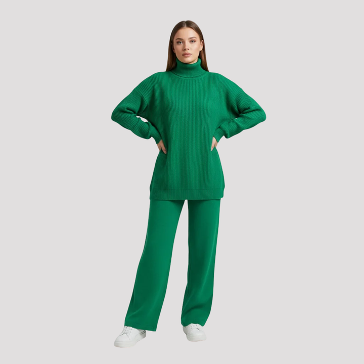 Ottilie | Elegant Knit Turtleneck Sweater And Wide Leg Trousers Set