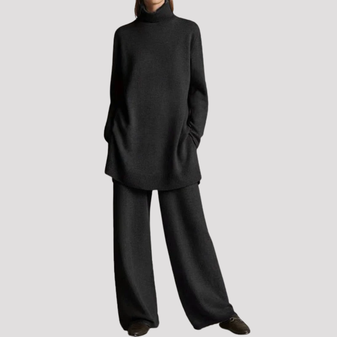 Cordelia | Elegant Knit Turtleneck Sweater And Wide Leg Trousers Set