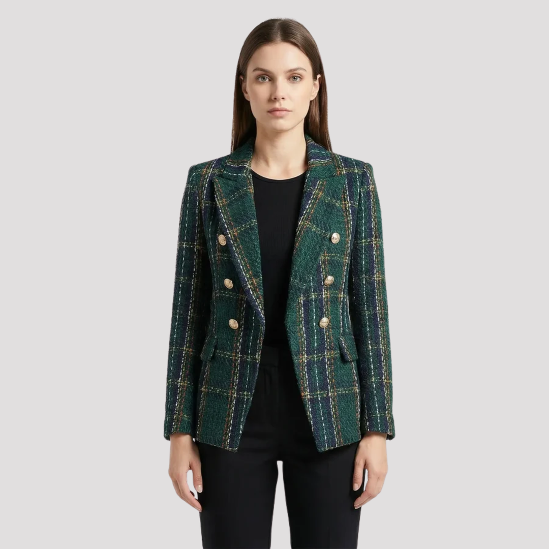 Genevieve | Elegant Plaid Double Breasted Tailored Blazer