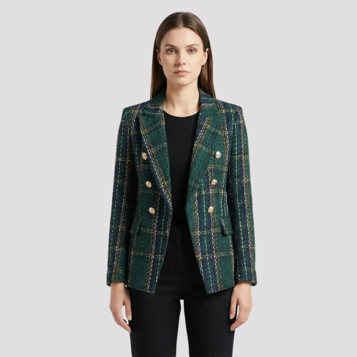 Genevieve | Elegant Plaid Double Breasted Tailored Blazer