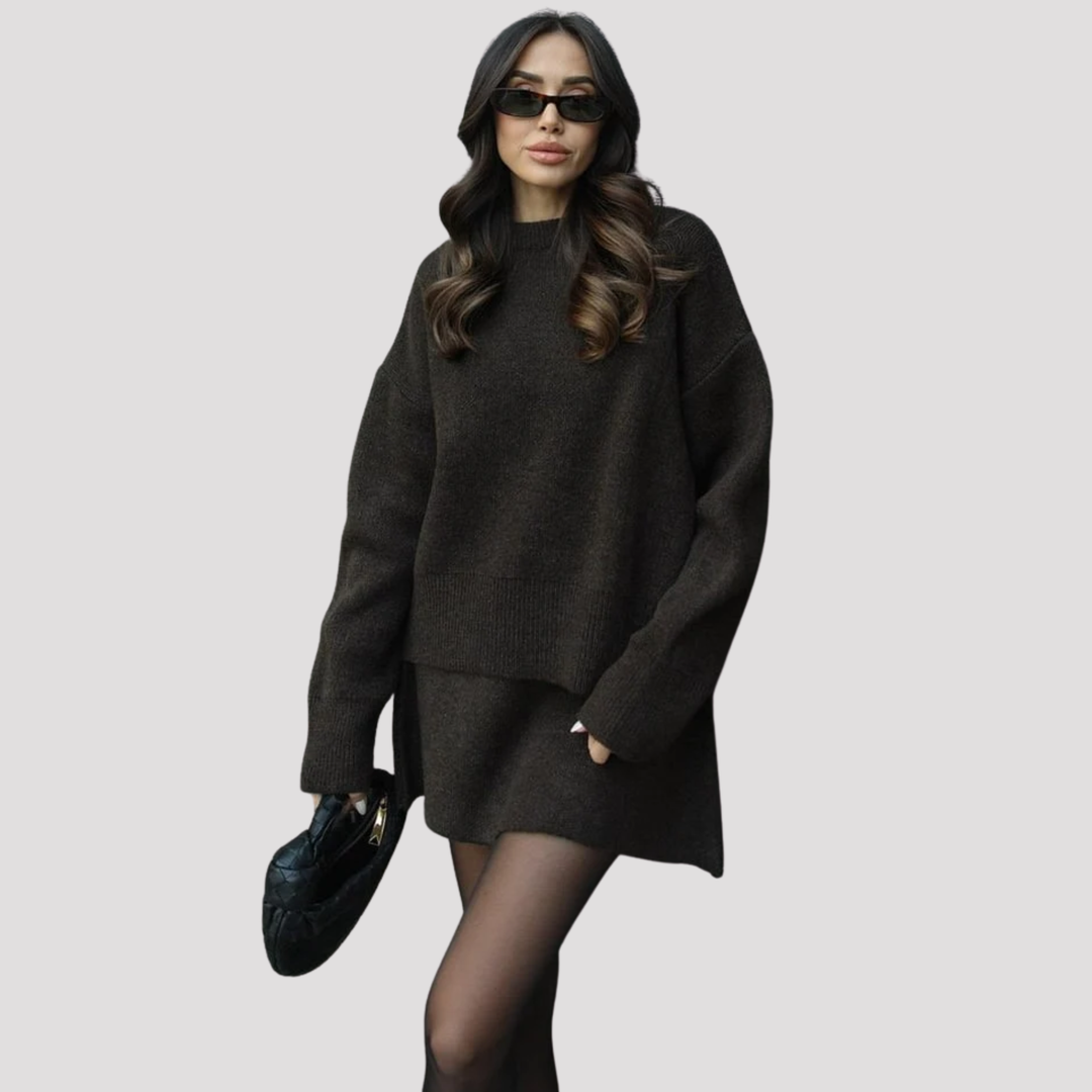 Rowena | Oversized Knit Sweater And Mini Skirt Set