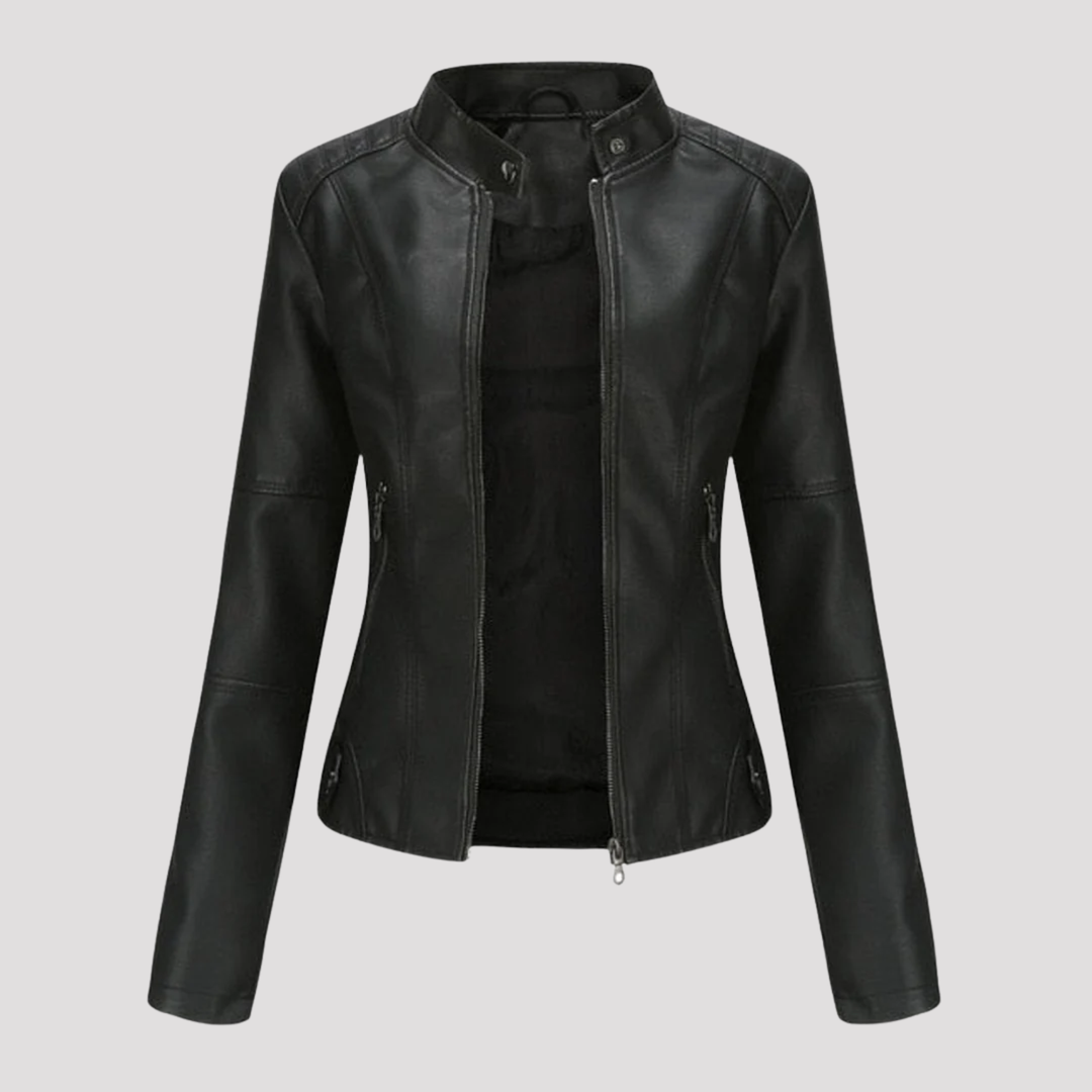 Claire | Slim Fit Faux Leather Jacket with Stand Collar