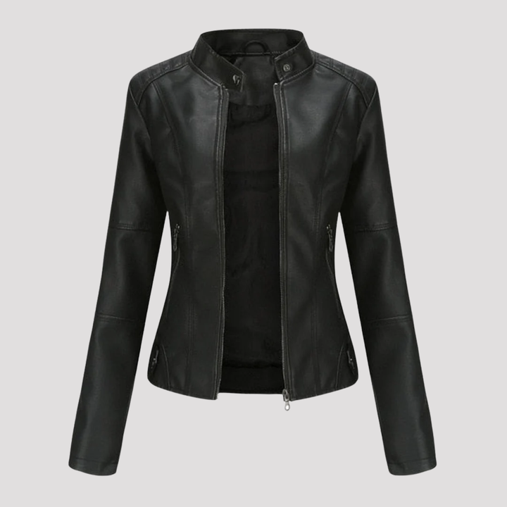 Claire | Slim Fit Faux Leather Jacket with Stand Collar