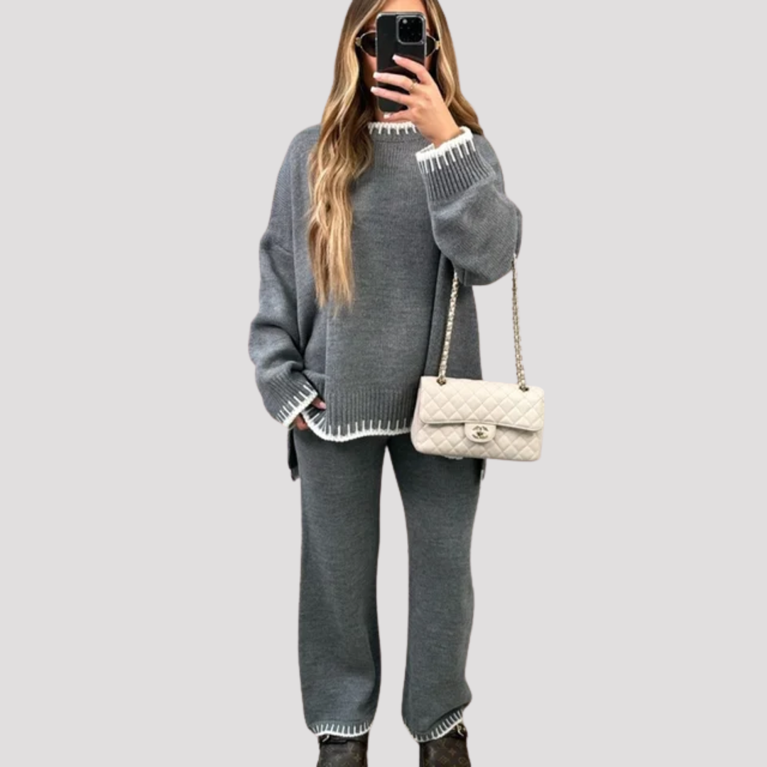 Aurelia | Classic Knit Sweater And Wide Leg Trousers Set