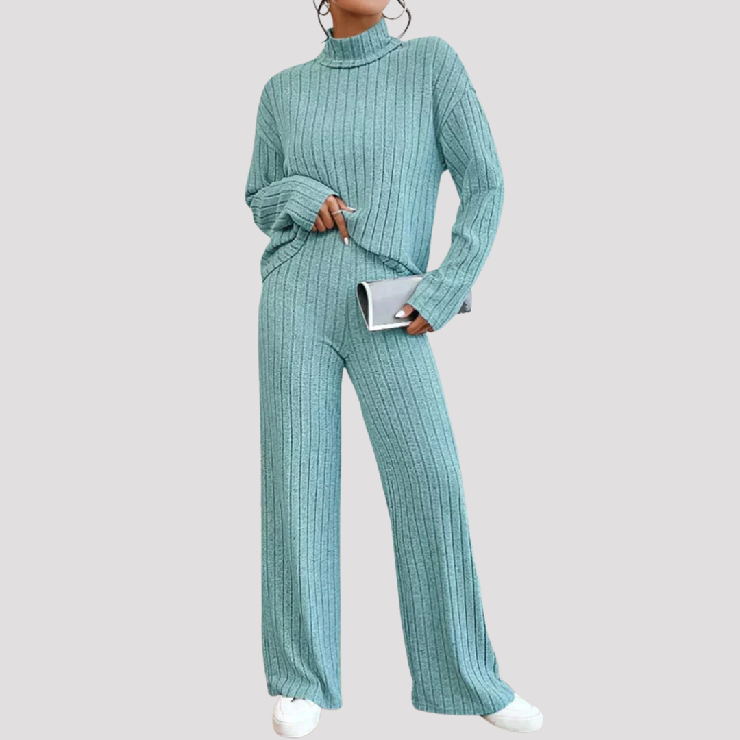 Gwendolyn | Ribbed Knit Turtleneck Sweater And Wide Leg Trousers Set