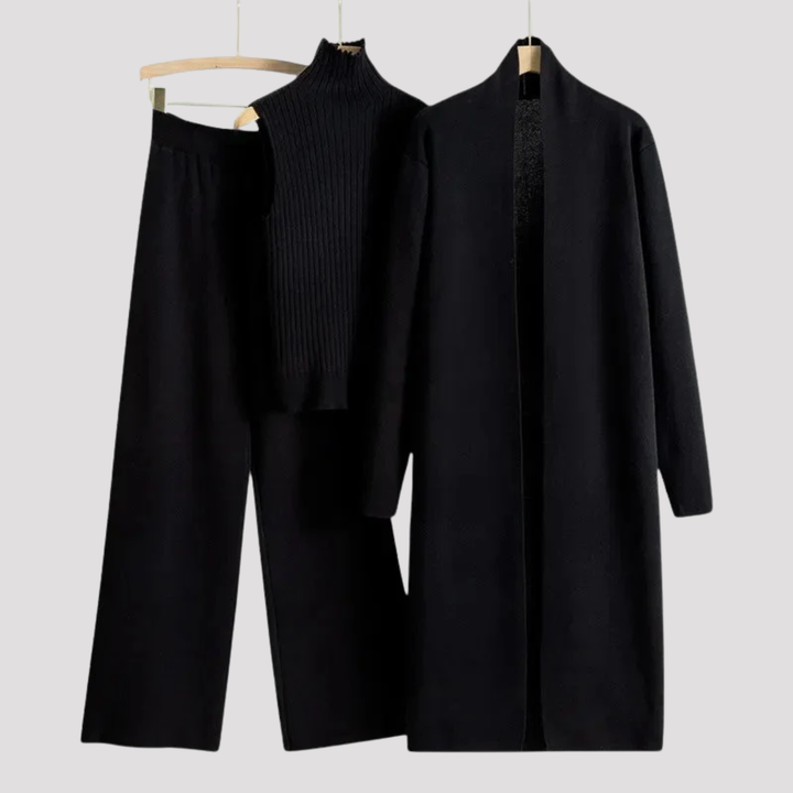 Genevieve | Elegant Knit Top Cardigan And Trousers Set