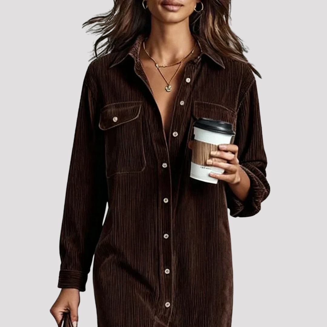 Willow | Button Front Velvet Shirt Midi Dress
