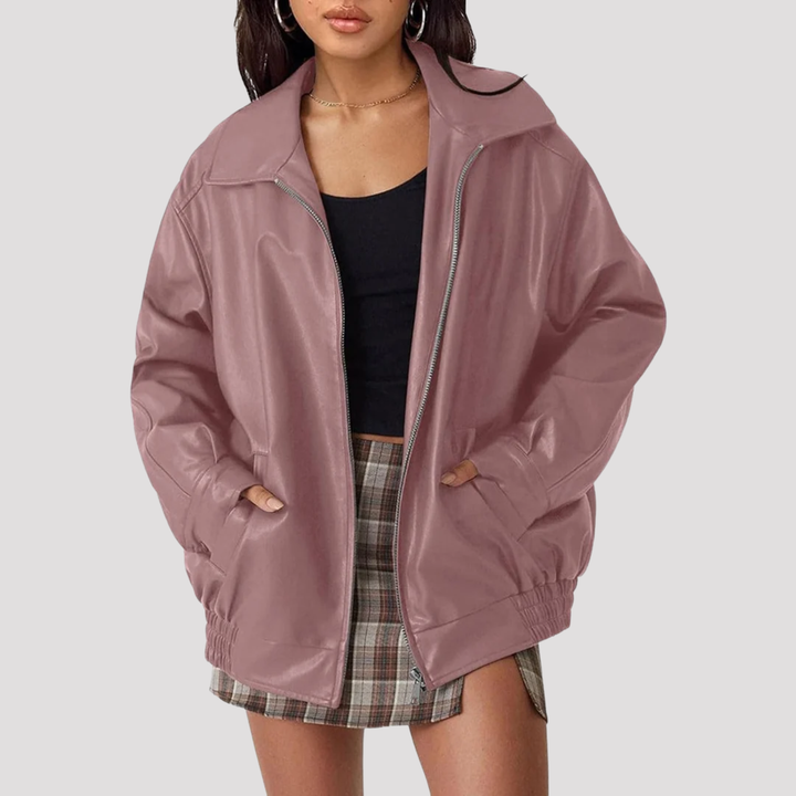 Harper | Oversized Faux Leather Bomber Jacket
