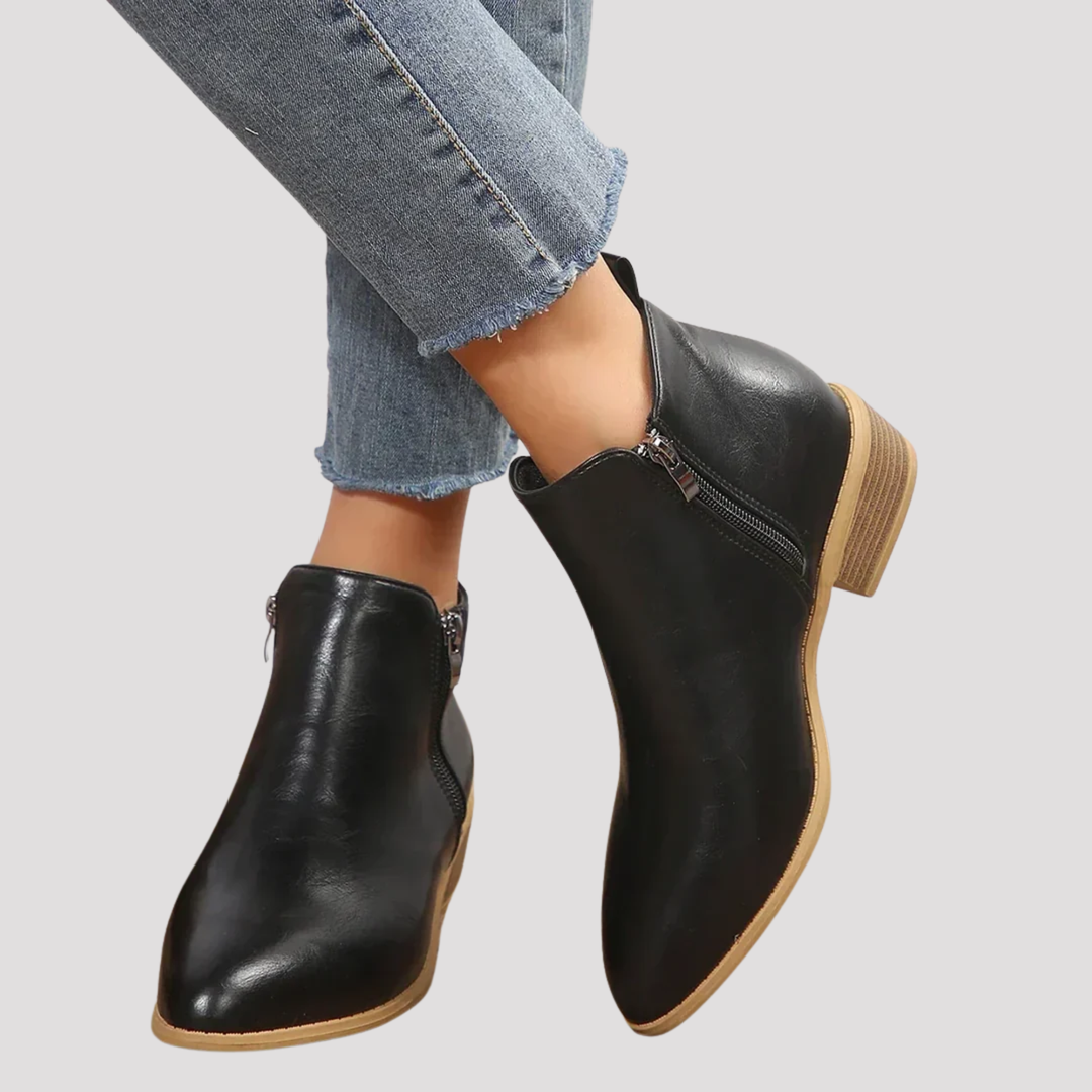 Ella | Classic Side Zip Ankle Boots with Low Heel