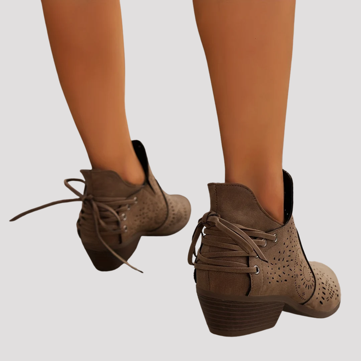 Sophie | Perforated Lace Up Ankle Boots with Block Heel