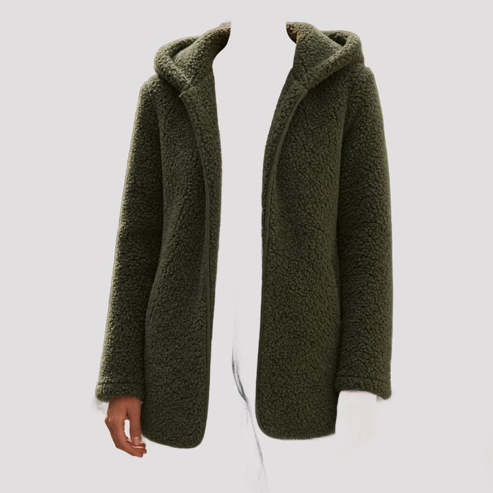 Menton Hooded Teddy Fleece Jacket in Olive Green