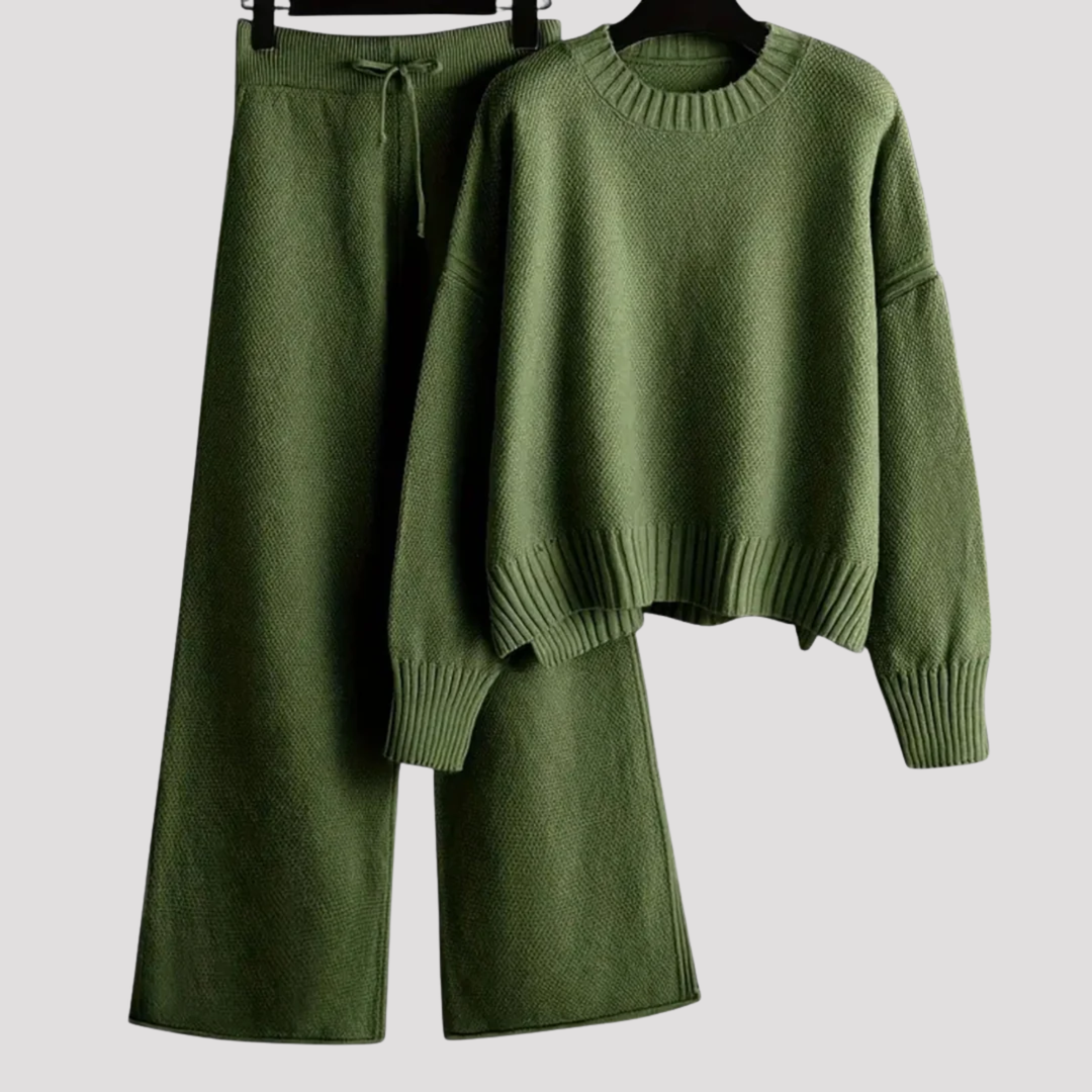 Eulalia | Textured Knit Sweater And Wide Leg Trousers Set