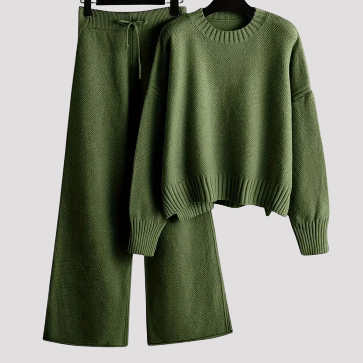 Eulalia | Textured Knit Sweater And Wide Leg Trousers Set