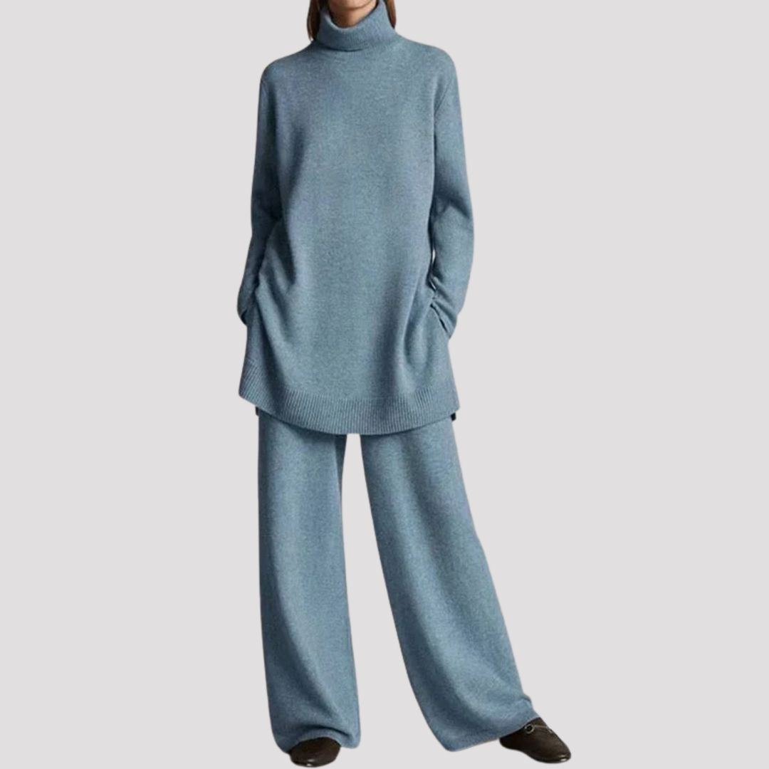 Cordelia | Elegant Knit Turtleneck Sweater And Wide Leg Trousers Set
