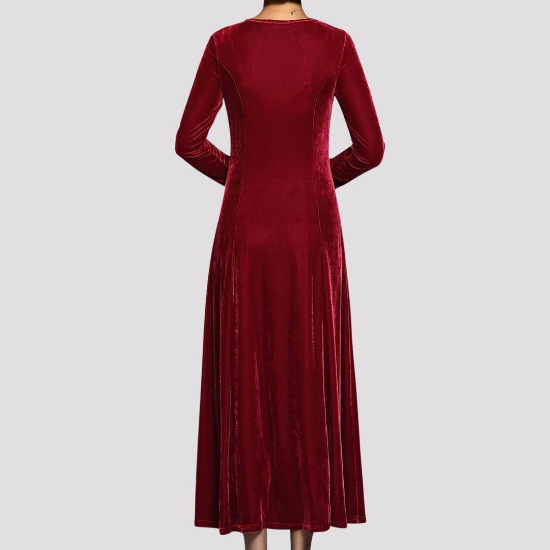 Ava | Long Sleeve Velvet Maxi Dress with Round Neck