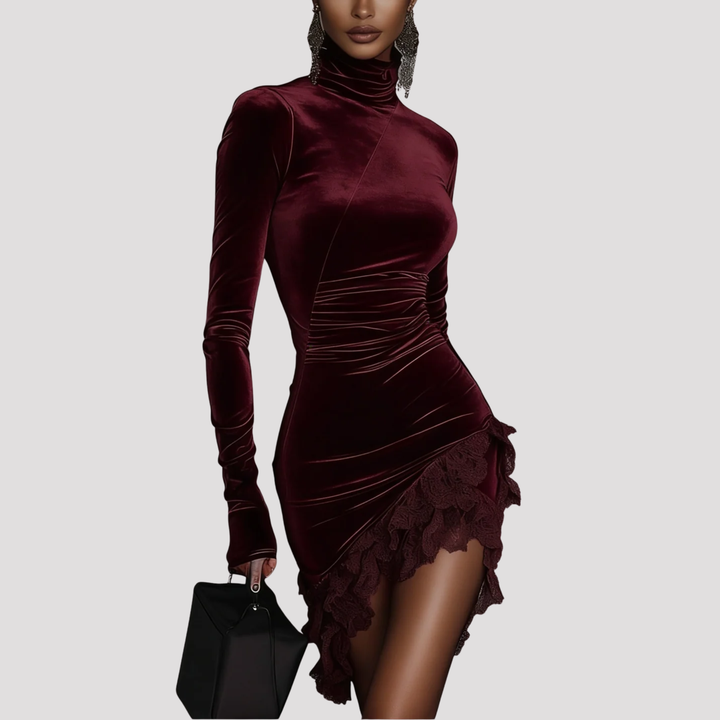 Rosie | Ruched High Neck Velvet Mini Dress