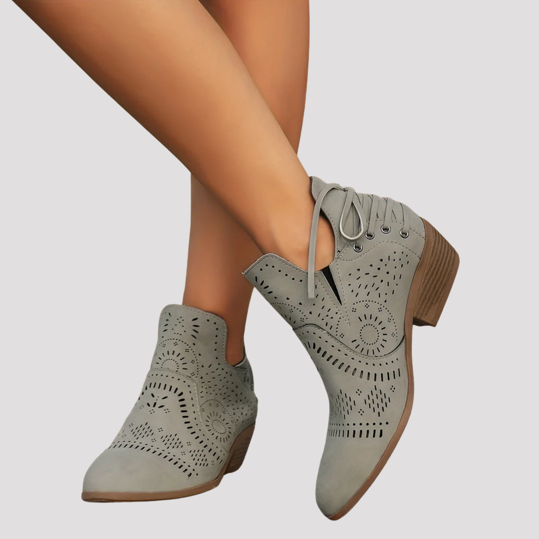 Sophie | Perforated Lace Up Ankle Boots with Block Heel