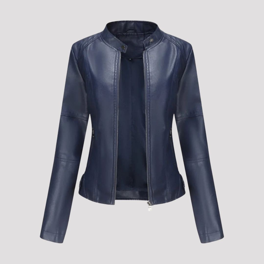 Claire | Slim Fit Faux Leather Jacket with Stand Collar