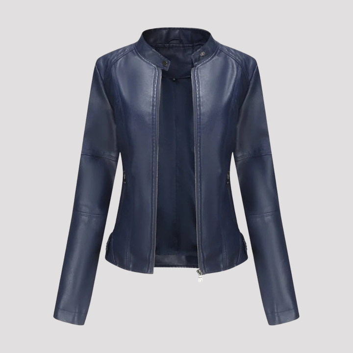 Claire | Slim Fit Faux Leather Jacket with Stand Collar