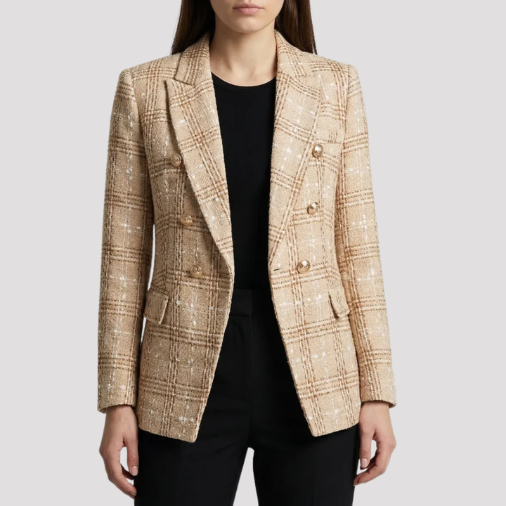 Genevieve | Elegant Plaid Double Breasted Tailored Blazer