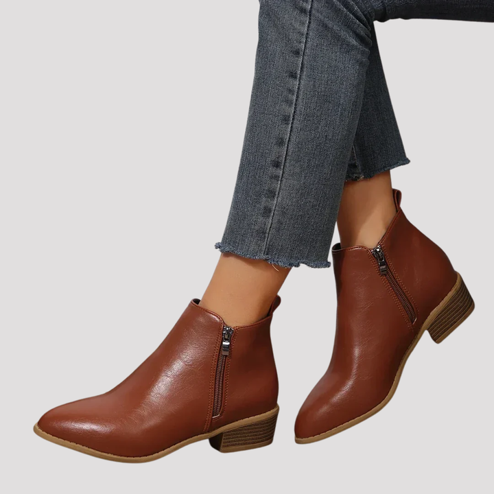 Ella | Classic Side Zip Ankle Boots with Low Heel