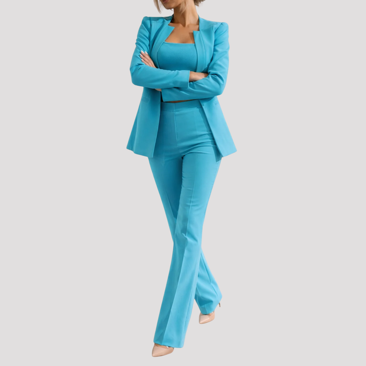 Florentina | Elegant Three Piece Blazer Crop Top Trouser Set
