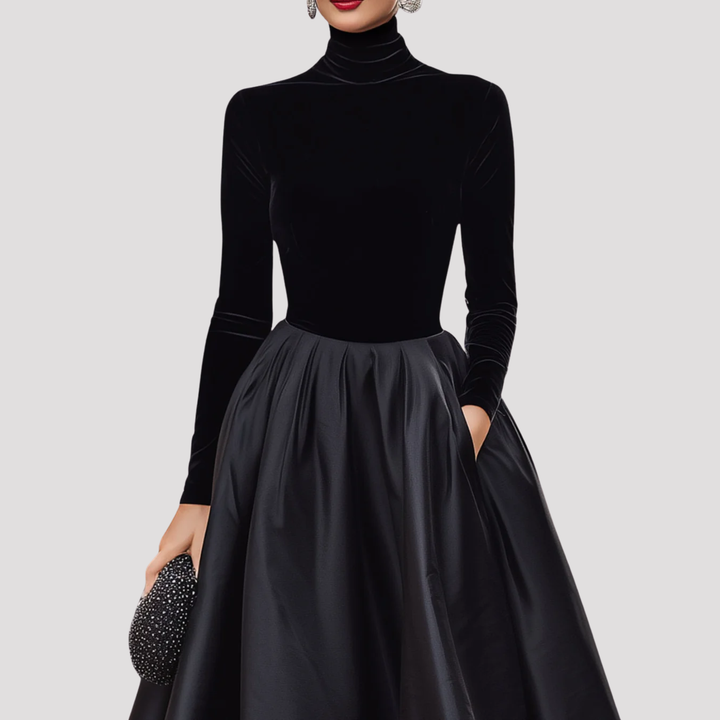 Emily | High Neck Velvet Midi Dress