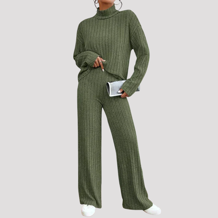 Gwendolyn | Ribbed Knit Turtleneck Sweater And Wide Leg Trousers Set