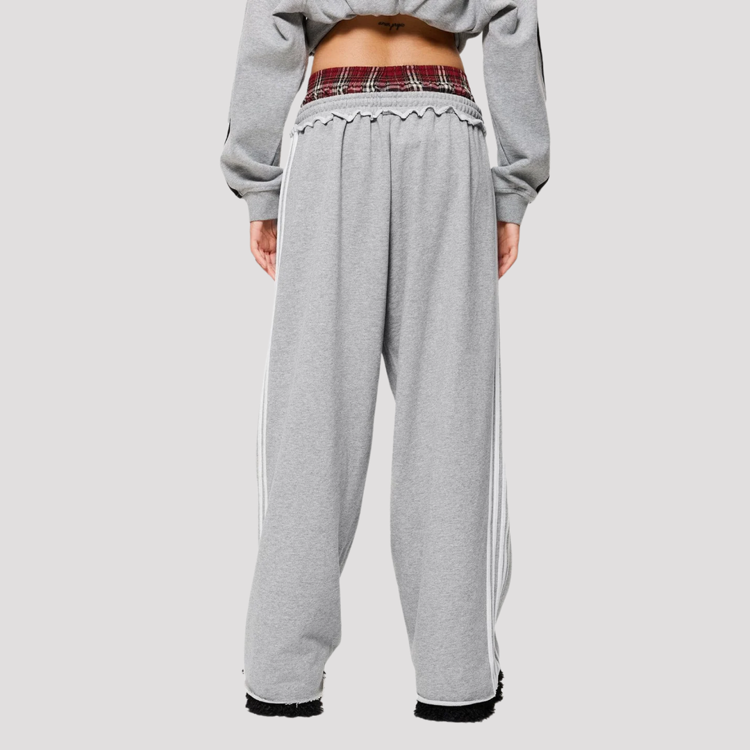 Aurelia | Wide Leg Sweatpants With Plaid Waistband