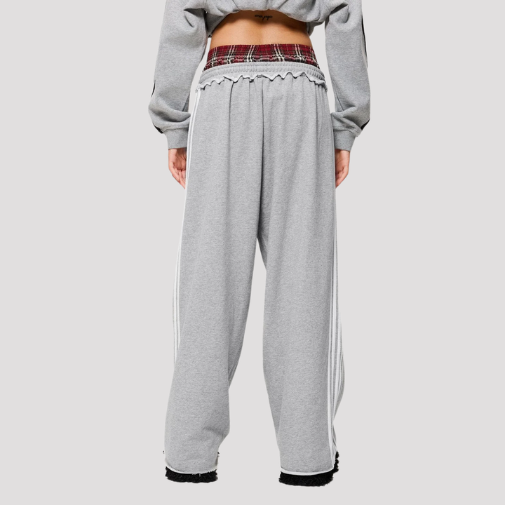 Aurelia | Wide Leg Sweatpants With Plaid Waistband